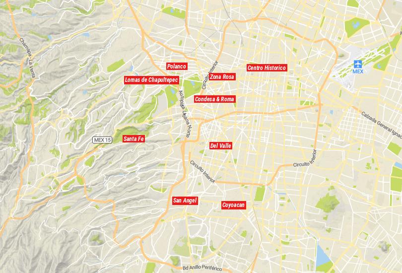 Map of Neighborhoods in Mexico City