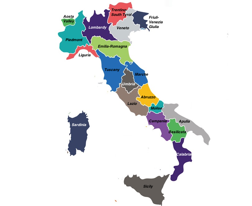 mappa delle regioni d'Italia