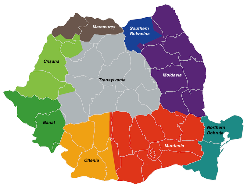 regiones en Rumania mapa