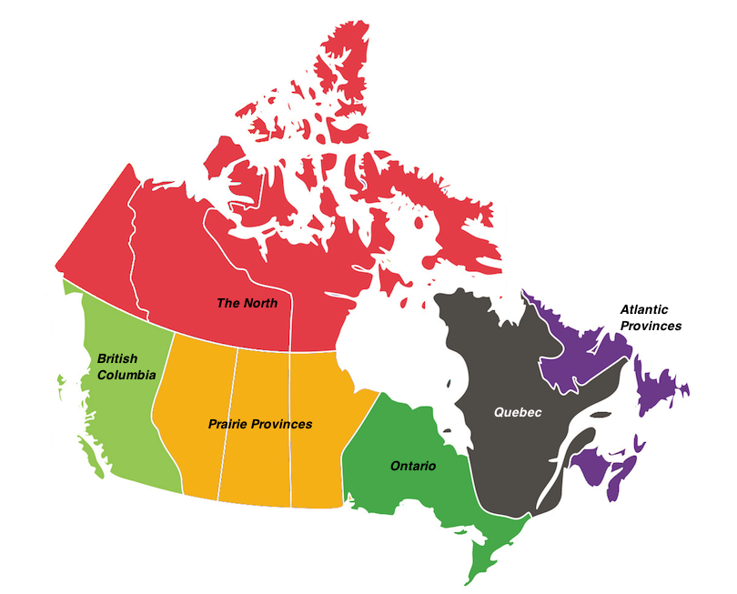 Mapa de las regiones de Canadá