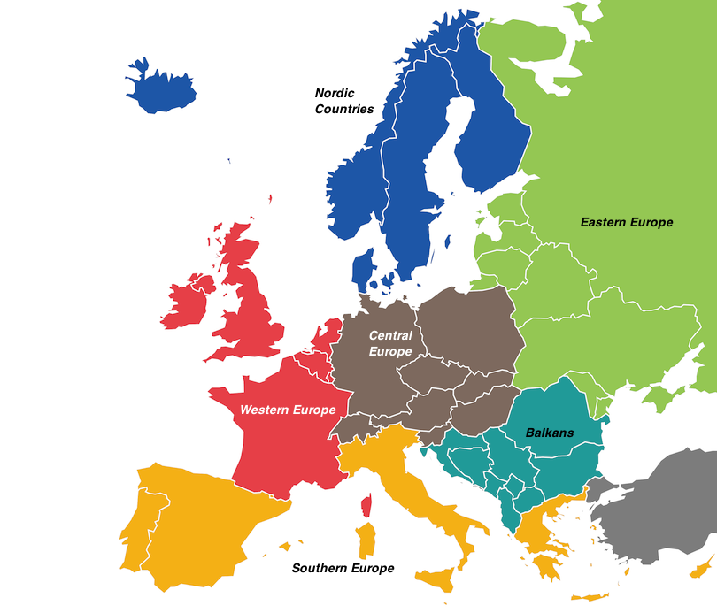 Region eu. Регионы Европы. Западная и Восточная Европа. Карта - Европа. Деление Европы.