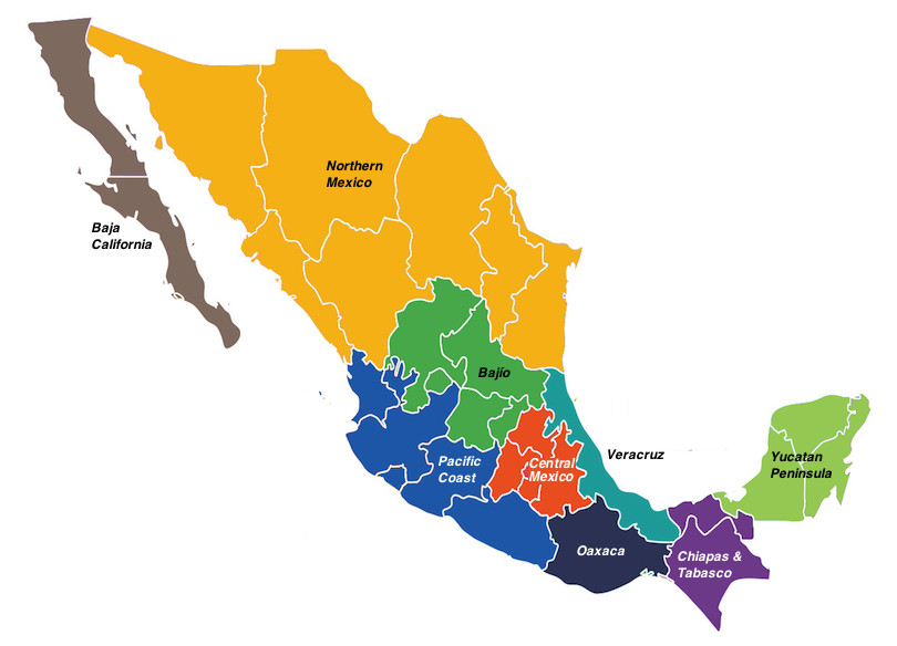 regions in mexico map