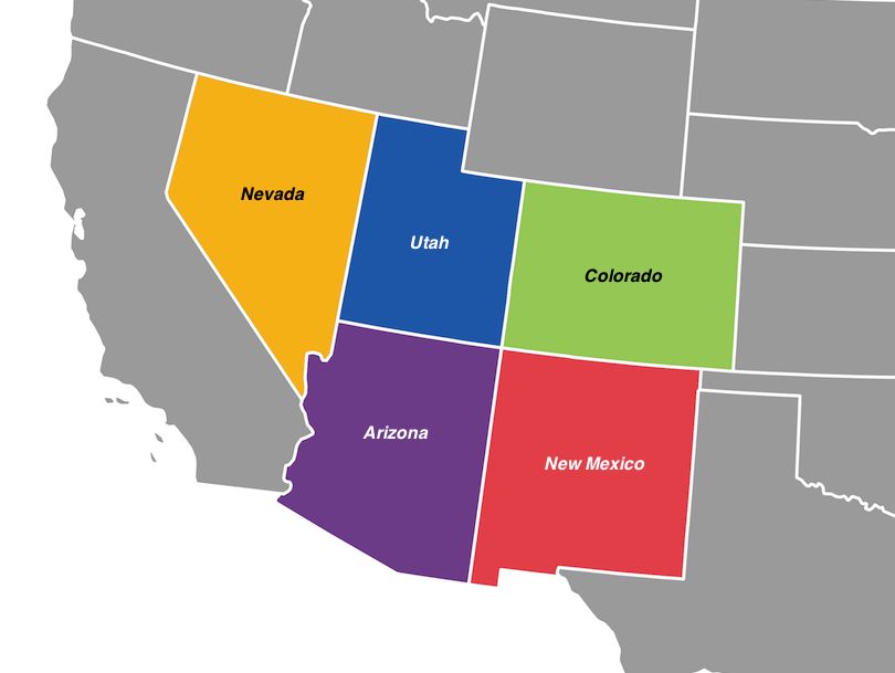 Mapa de los estados del suroeste