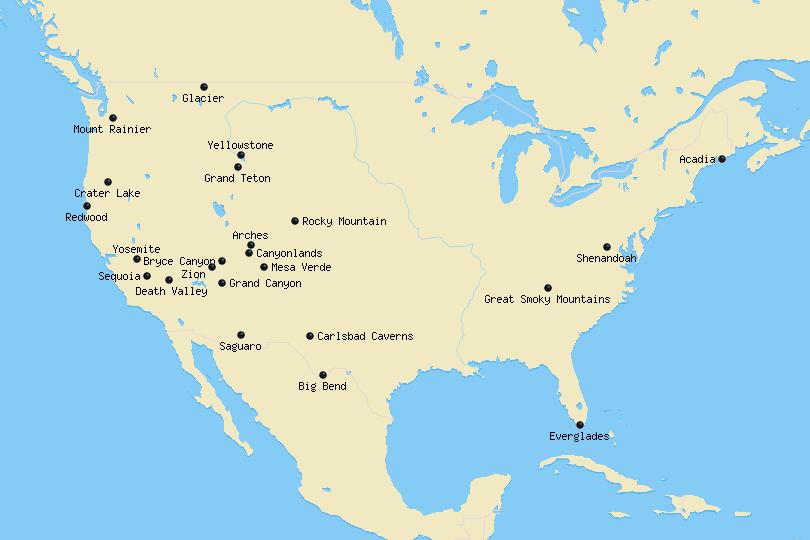 national parks usa map