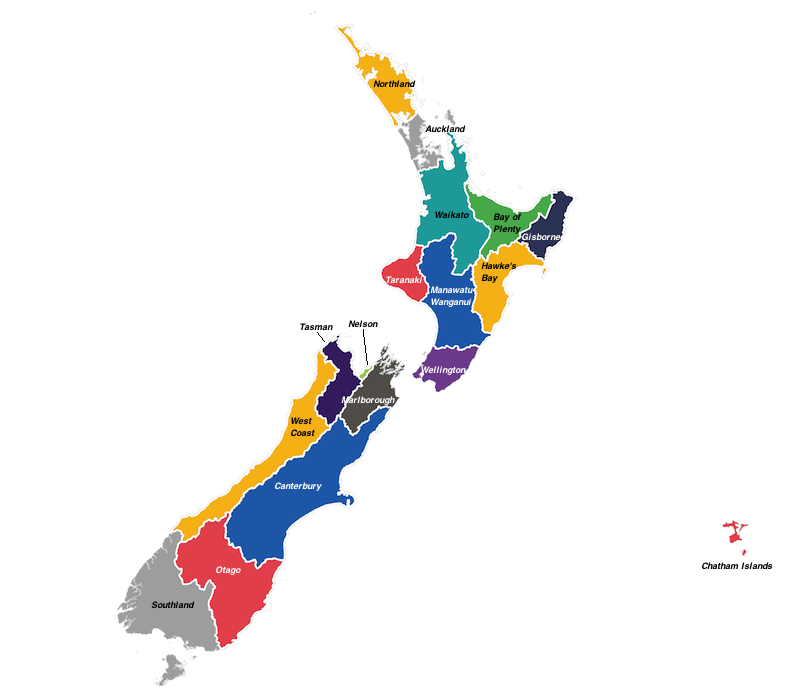 New Zealand regions map