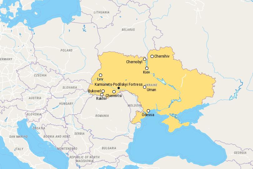 Map of the best places to visit in Ukraine