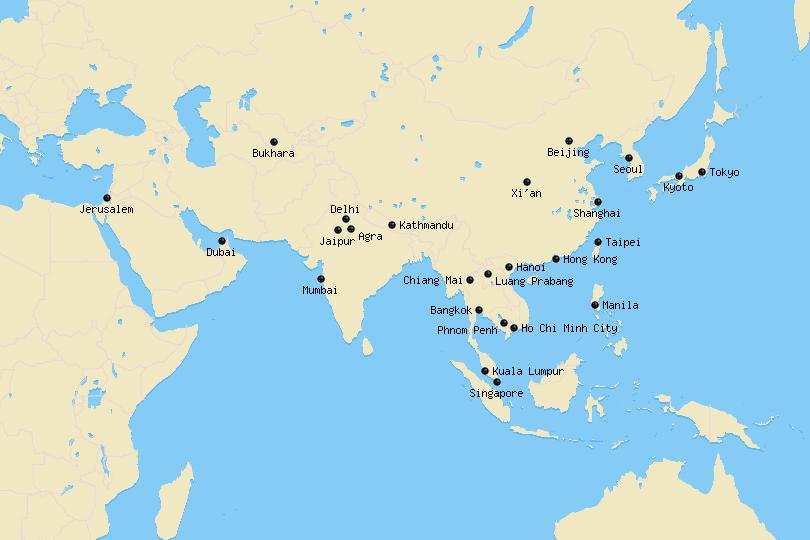 What are the three most popular cities in Asia?