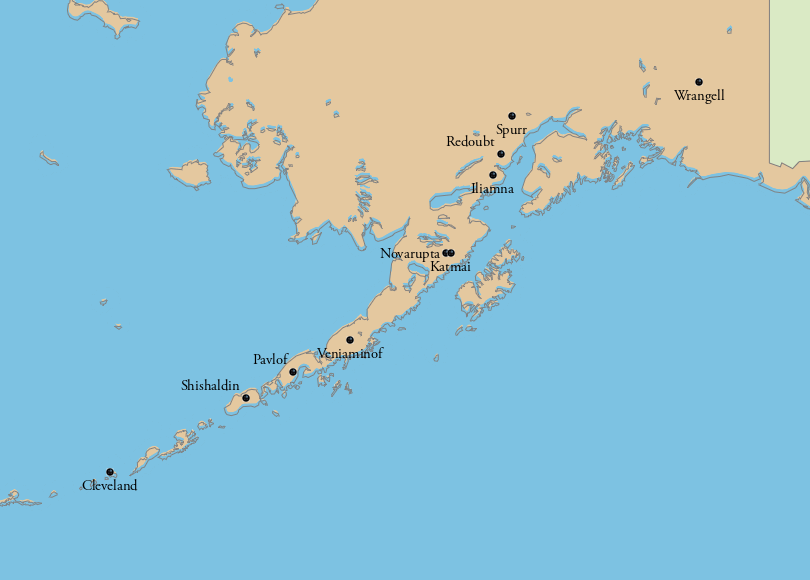 Map of Volcanoes in Alaska
