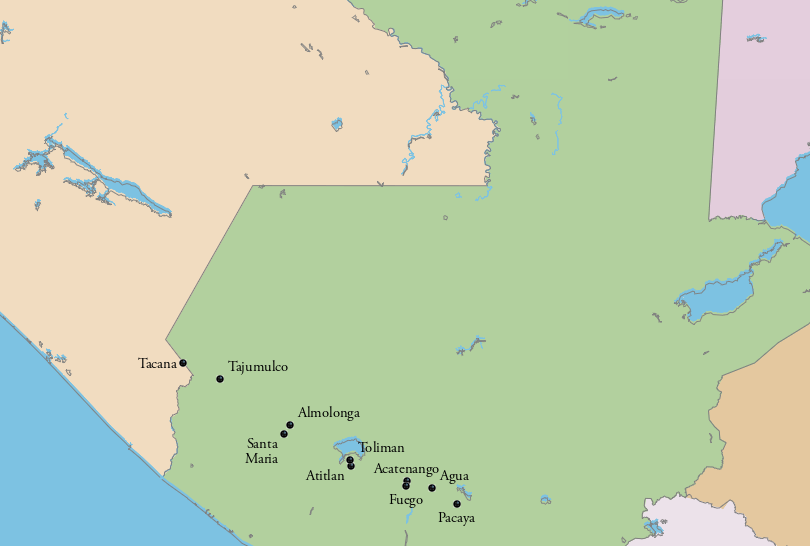 Map of Volcanoes in Guatemala