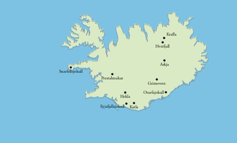 Map of Volcanoes in Iceland