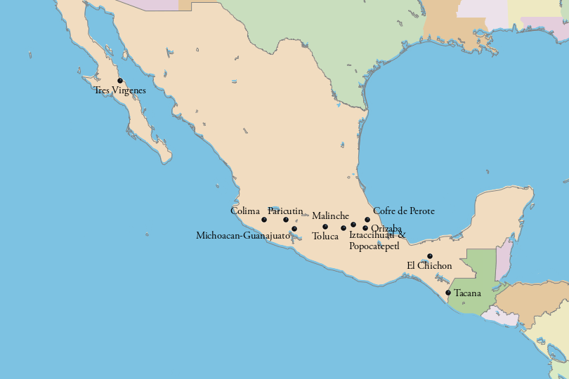Map of Volcanoes in Mexico
