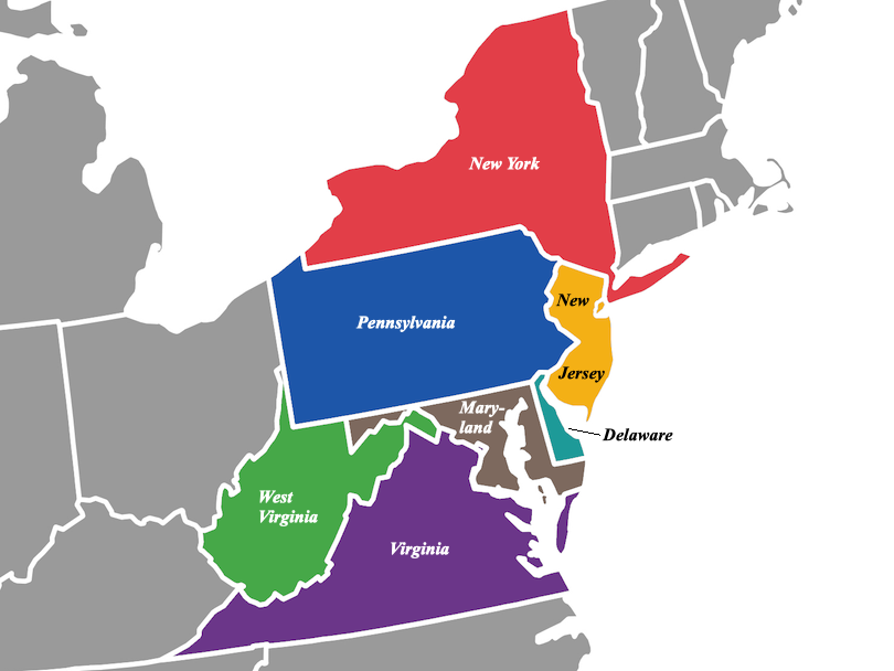 Mid Atlantic  States map