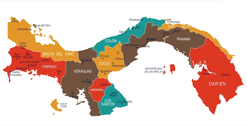 Map of Los Santos province in Panama.