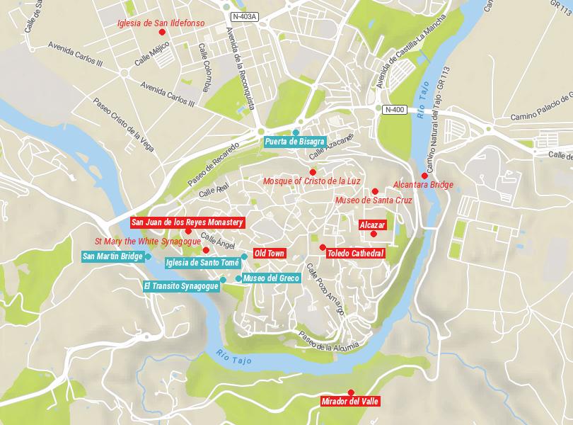 Map of Things to do in Toledo, Spain