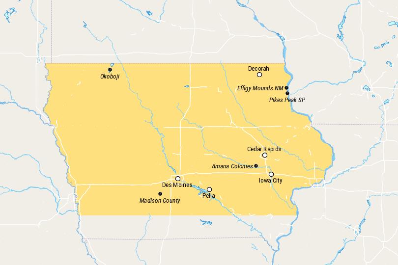 Map of Places to Visit in Iowa