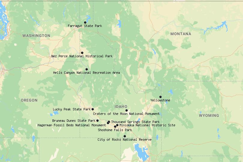 Idaho National Parks Map