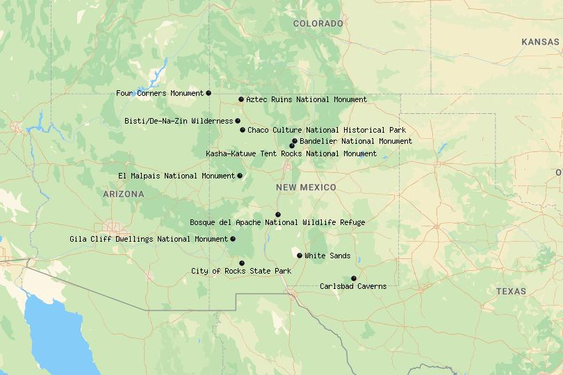 Map of National Parks in New Mexico