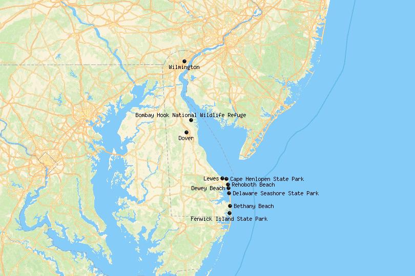 Places to Visit in Delaware Map