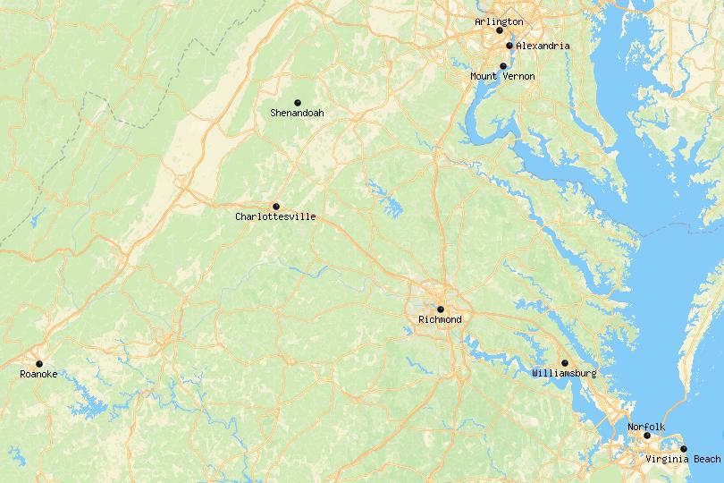 Places to Visit in Virginia Map