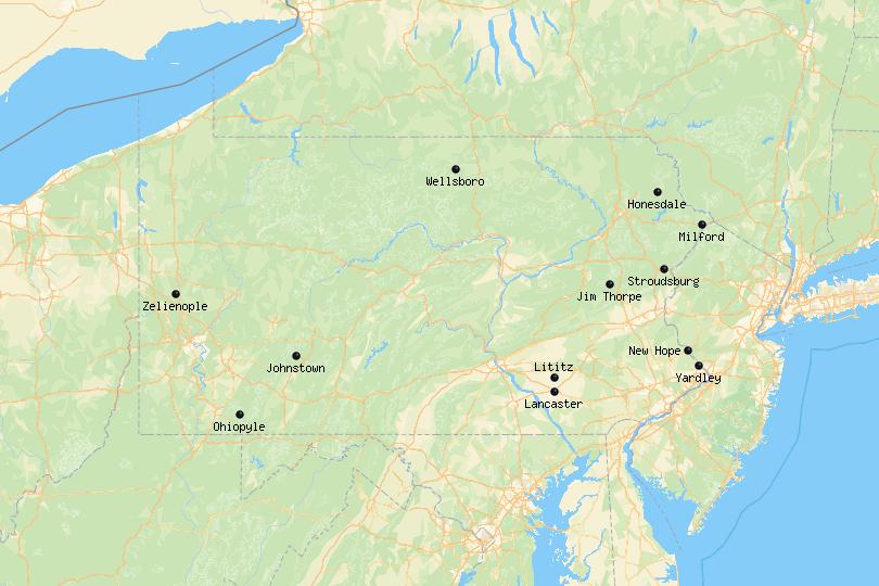 Small Towns in Pennsylvania Map