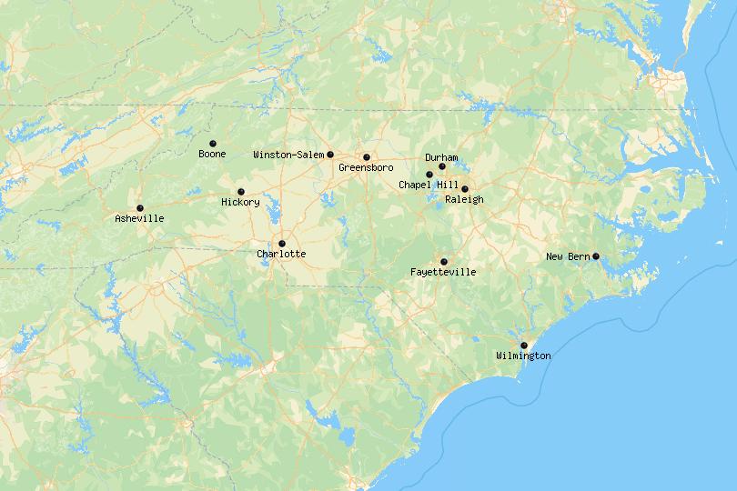 North Carolina Cities Map