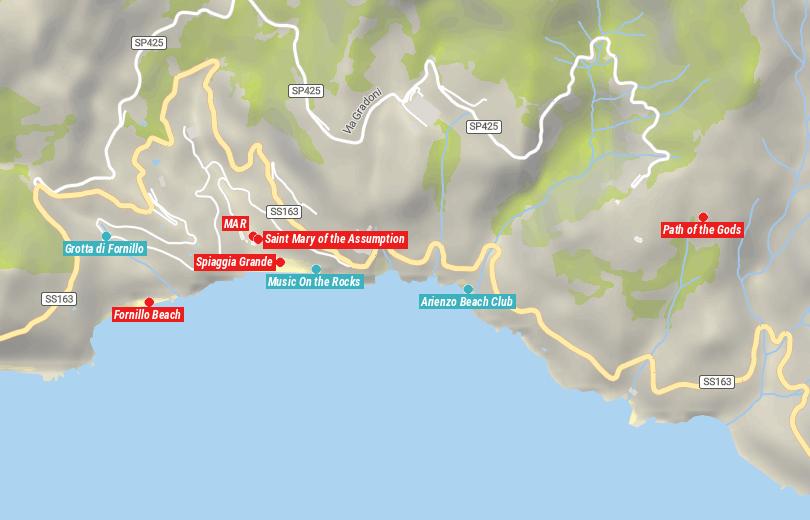 Map of Things to do in Positano