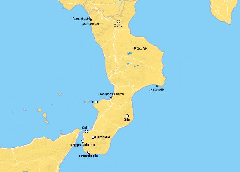 Map of Places to Visit in Calabria, Italy