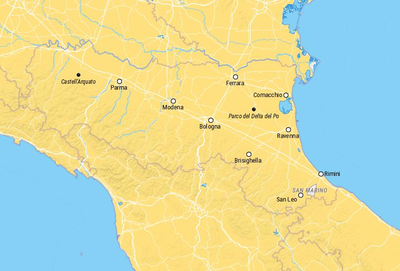 Map of Emilia-Romagna, Italy