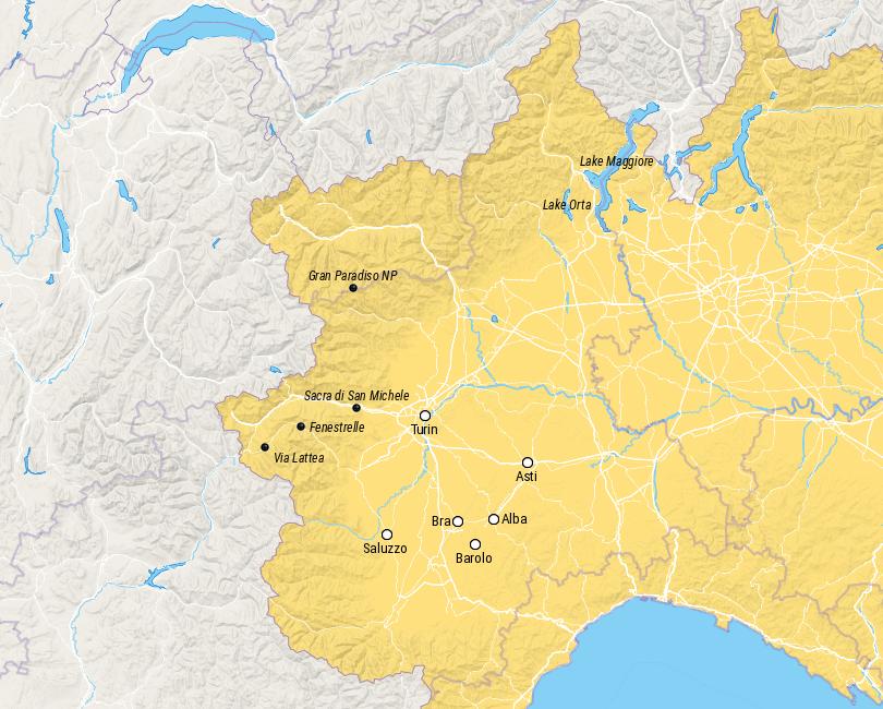 Map of Places to Visit in Piedmont, Italy