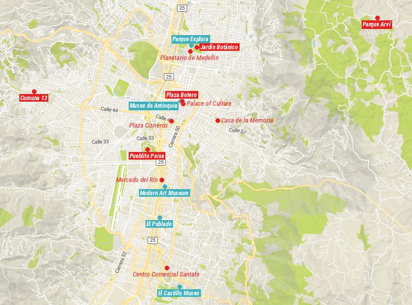 Map of Things to Do in Medellin, Colombia