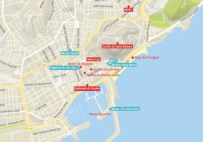 Map of Things to do in Alicante, Spain