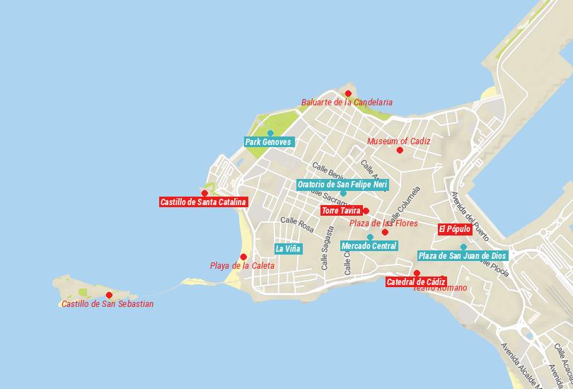 Map of Things to do in Cadiz, Spain