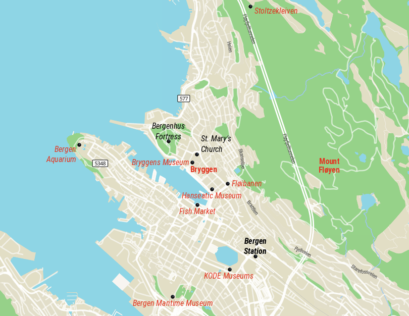 Map of Attractions in Bergen