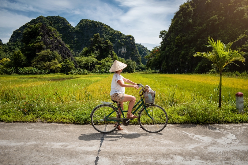 Tourist on bicycle in Ninh Binh