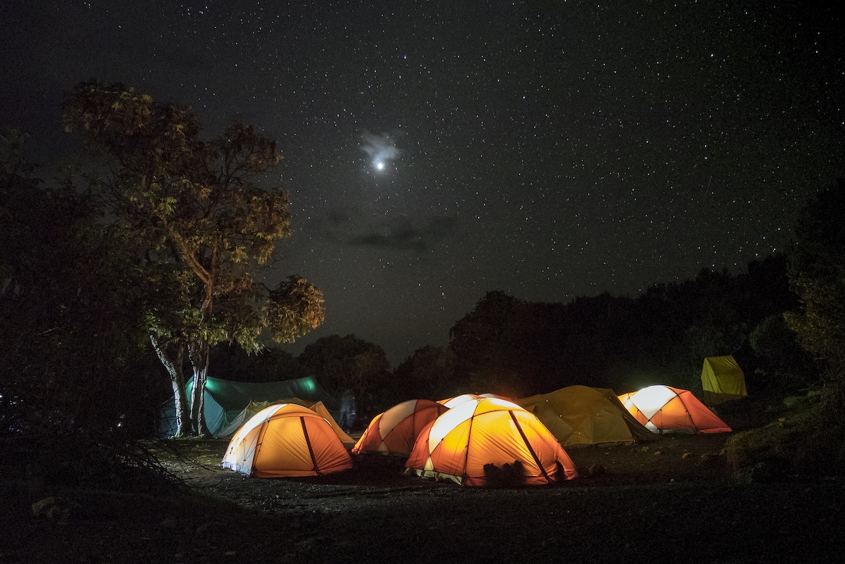 Illuminated tents on Kilimajaro