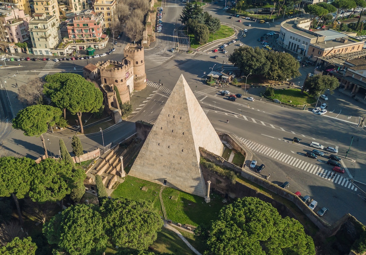 Aerial view of the Pyramid of Cestius